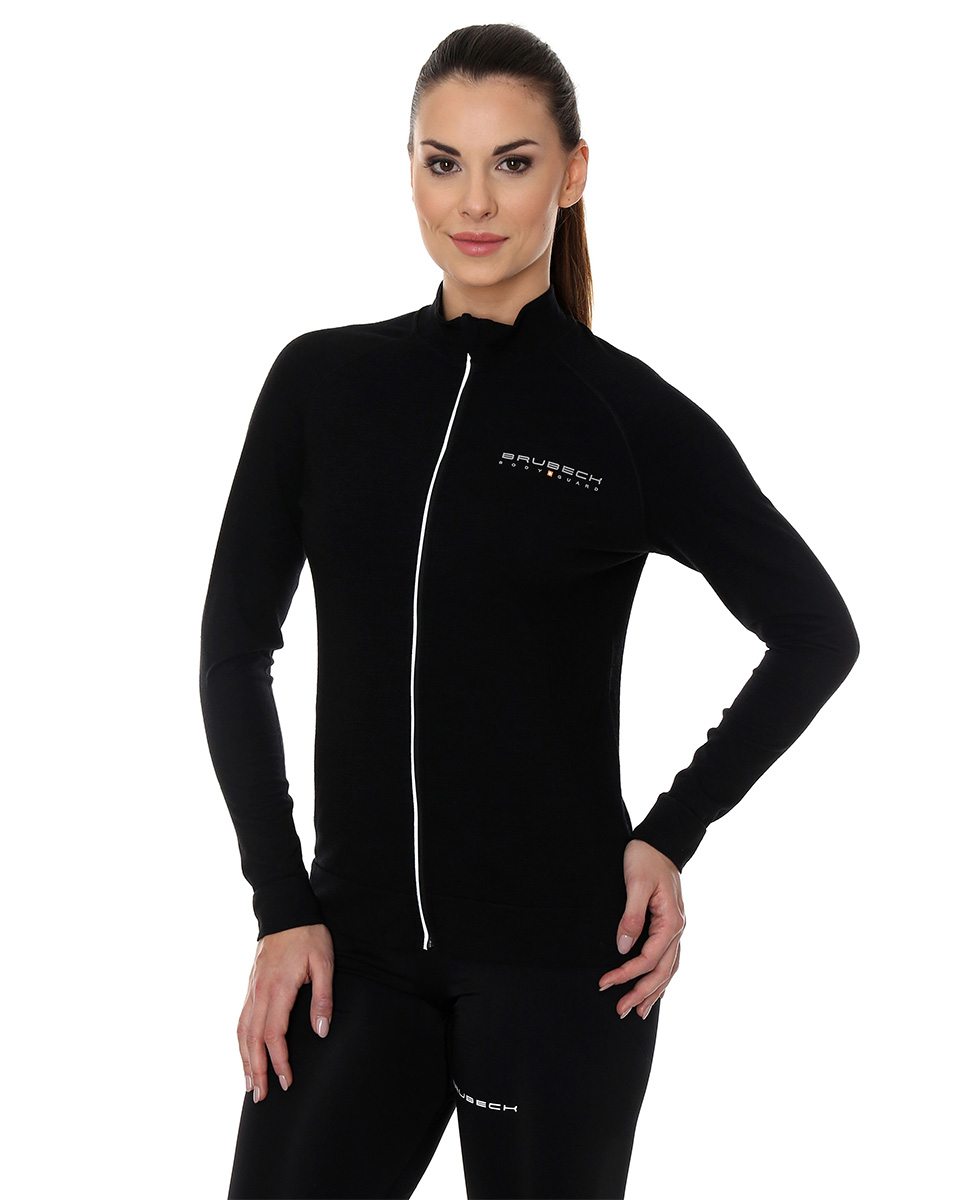 Brubeck Active wool - damska bluza z wełną merino czarna