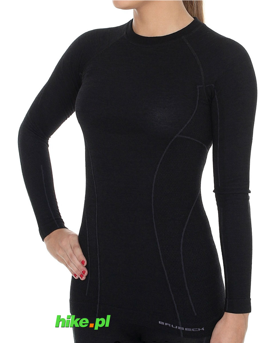 Brubeck Active Wool - koszulka damska z długim rękawem czarna