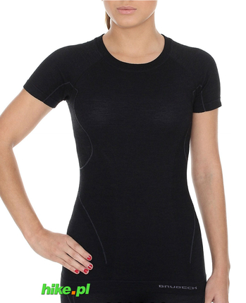 Brubeck Active Wool - koszulka damska z krótkim rękawem czarna
